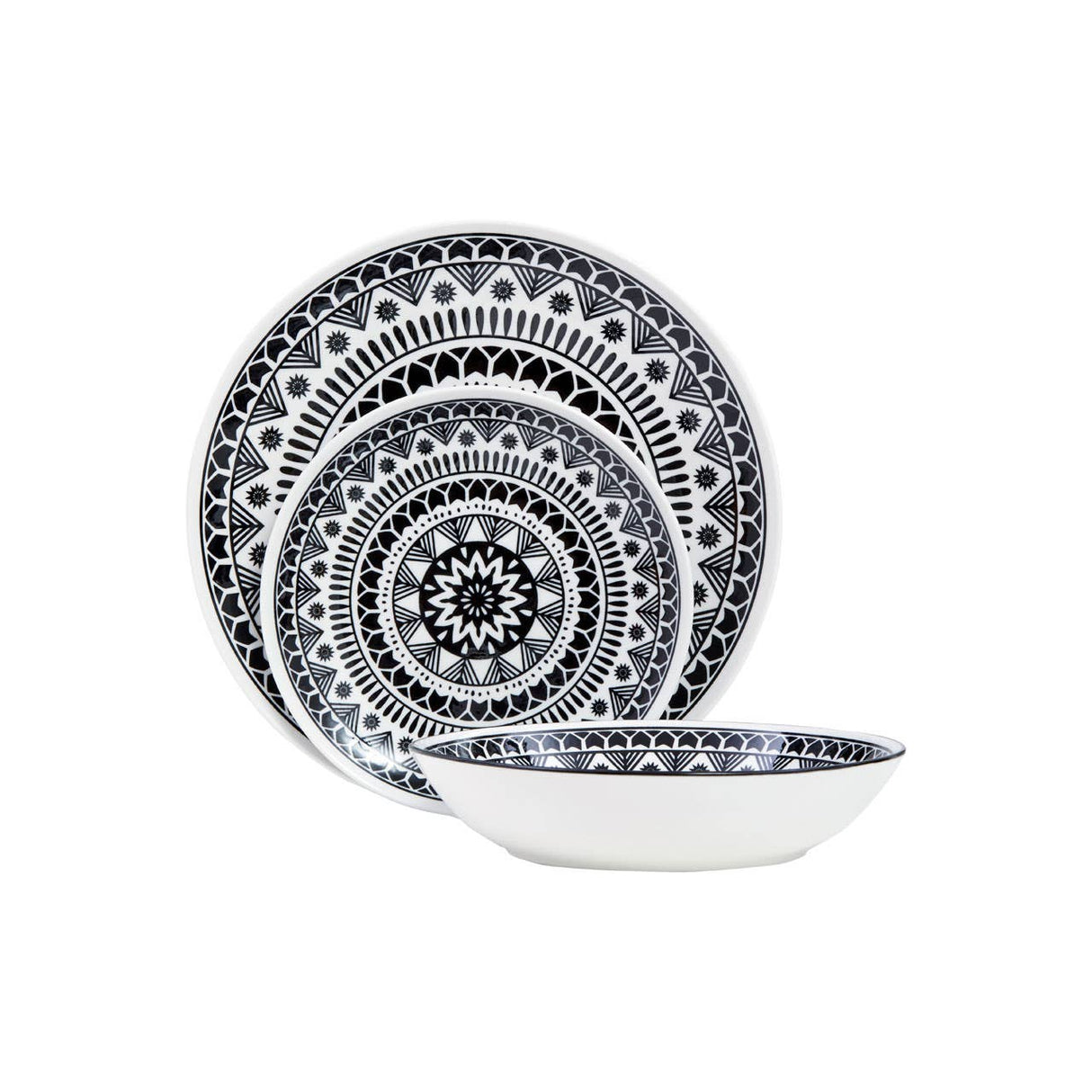 Maya 12 Piece Black And White Dinner Set