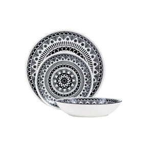 Maya 12 Piece Black And White Dinner Set