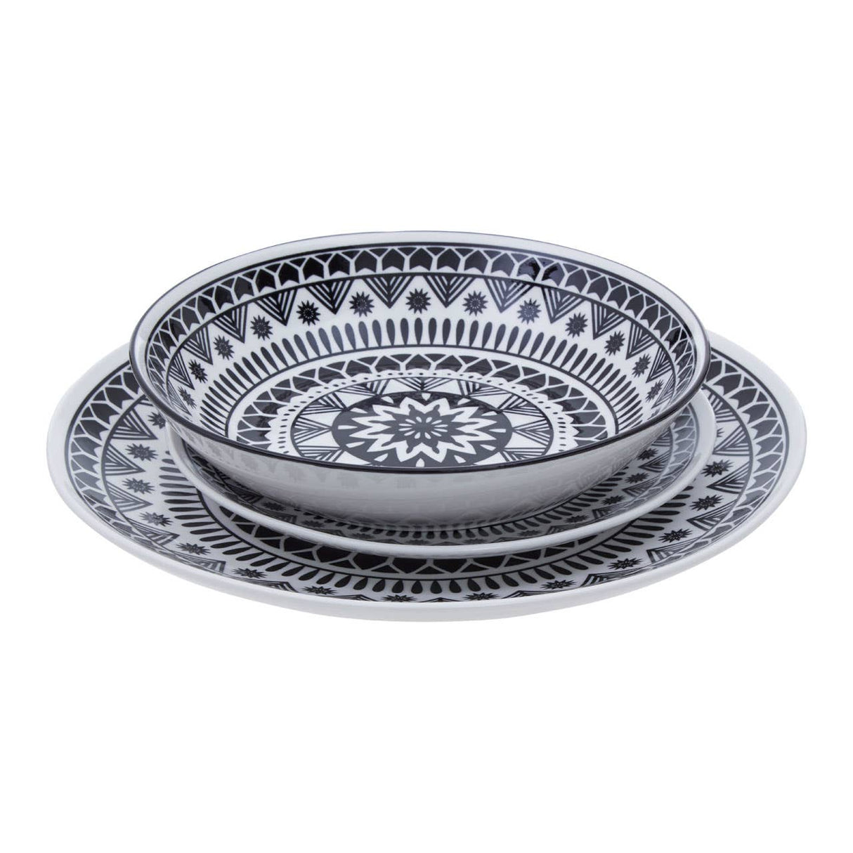 Maya 12 Piece Black And White Dinner Set