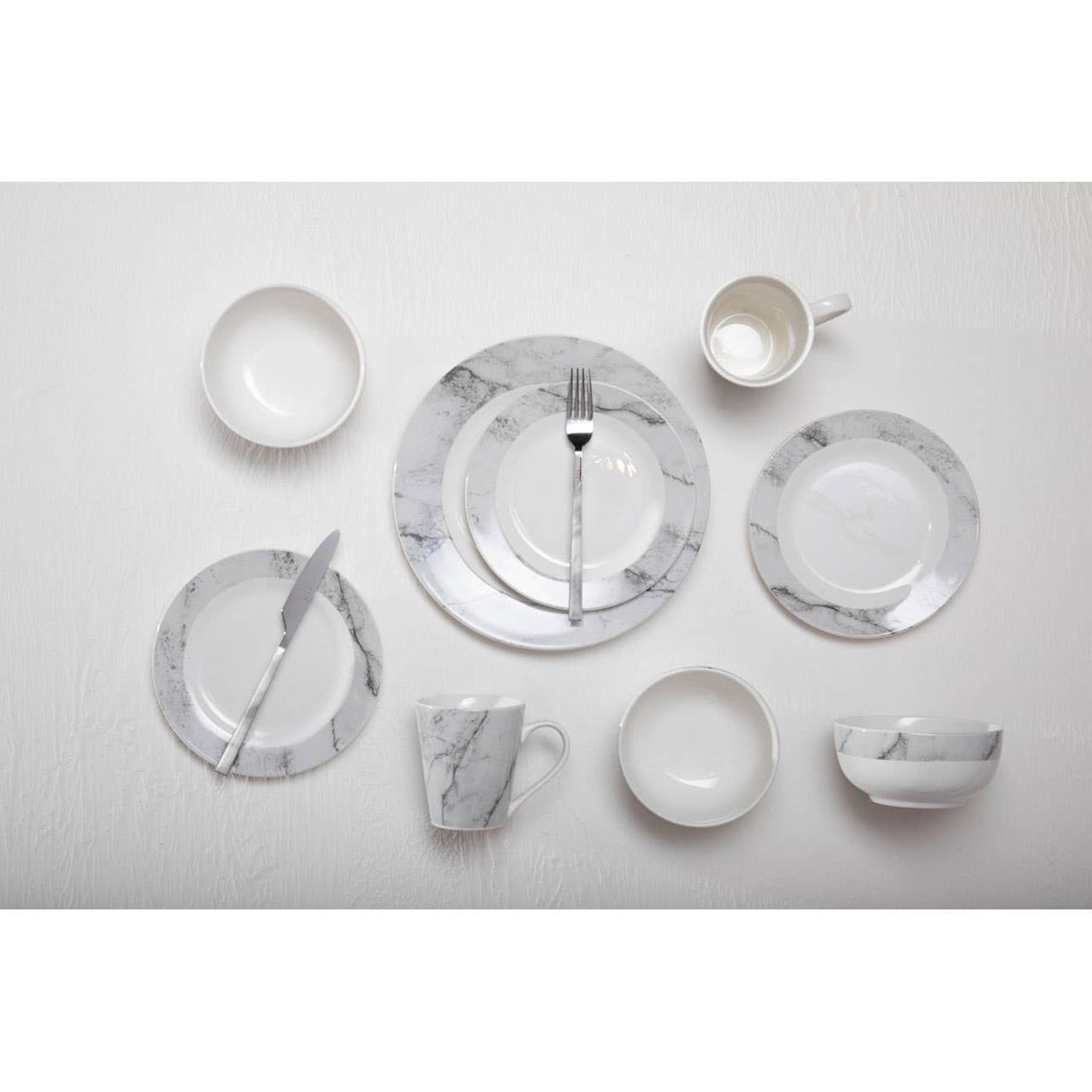 16 Pc White And Grey Marble Effect Dinner Set