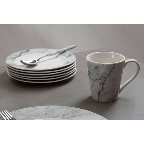 16 Pc White And Grey Marble Effect Dinner Set