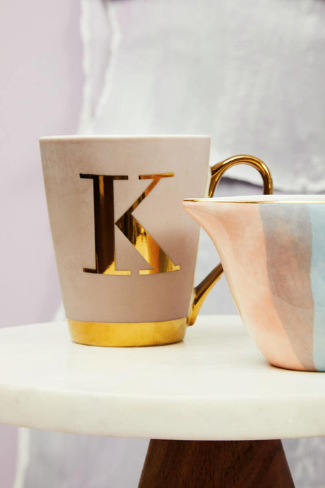 Mimo Grey Frosted Deco K Letter Monogram Mug