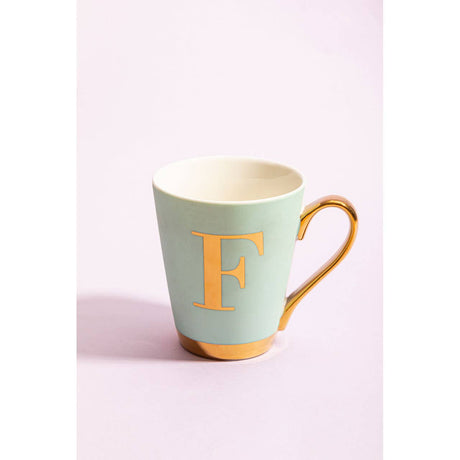Mimo Green Frosted Deco F Letter Monogram Mug