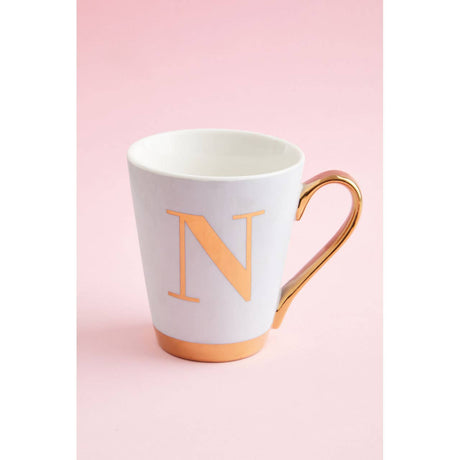Mimo White Frosted Deco N Letter Monogram Mug