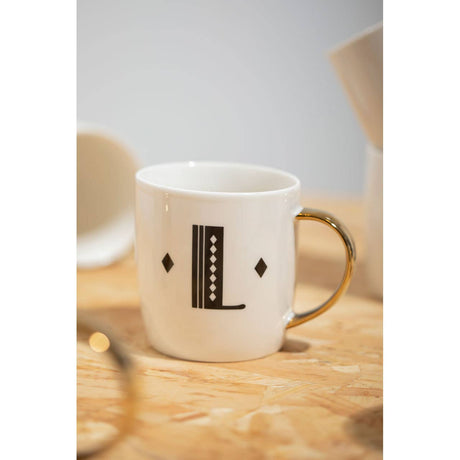 Mimo Diamond Deco L Letter Monogram Mug