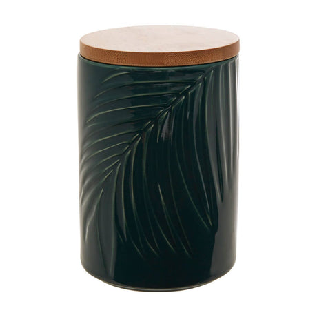 Bali Dark Green Medium Storage Jar With Bamboo Lid