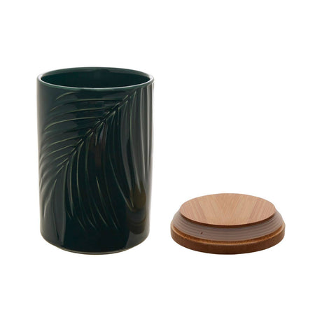 Bali Dark Green Medium Storage Jar With Bamboo Lid