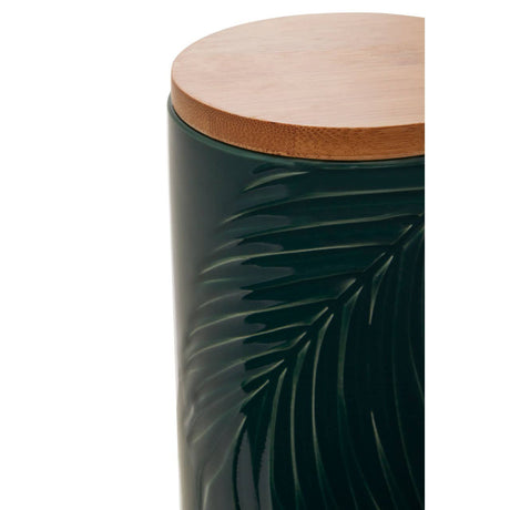 Bali Dark Green Medium Storage Jar With Bamboo Lid