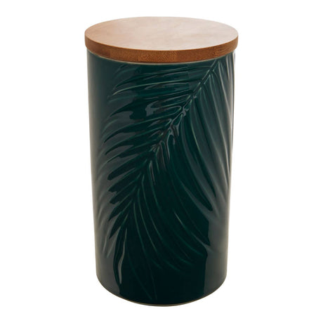Bali Dark Green Large Storage Jar With Bamboo Lid