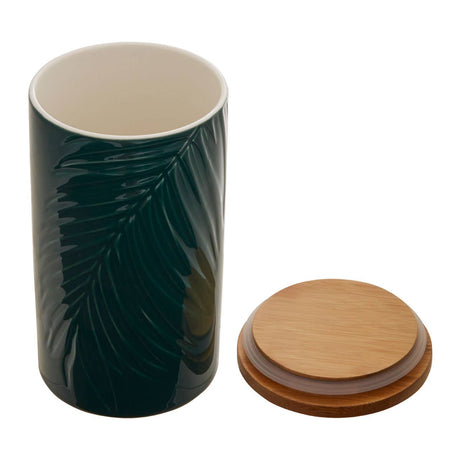 Bali Dark Green Large Storage Jar With Bamboo Lid