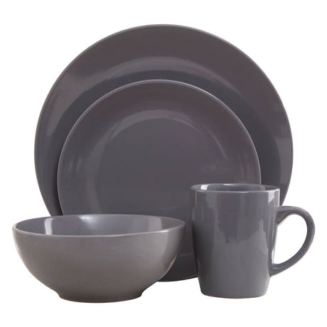 16 Piece Dark Grey Stoneware Dinner Set