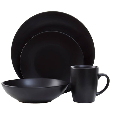 16 Piece Black Stoneware Dinner Set