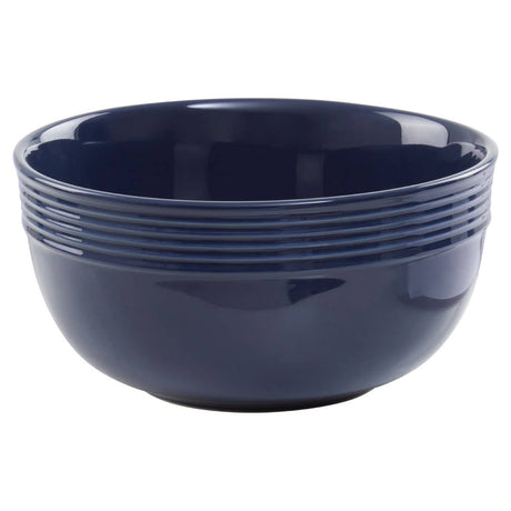 16 Piece Dark Blue Stoneware Dinner Set With Grooves