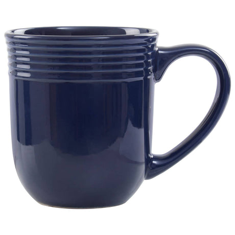 16 Piece Dark Blue Stoneware Dinner Set With Grooves