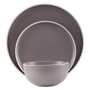 Twelve Piece Brown Stoneware Dinner Set With White Rim