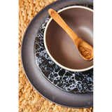 Twelve Piece Brown Stoneware Dinner Set With White Rim