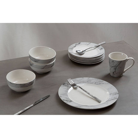 Avie 16Pc White And Grey Marble Dinner Set
