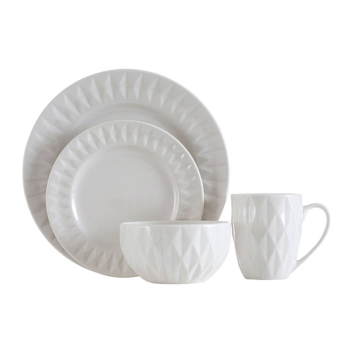 Avie 16Pc White Embossed Dinner Set