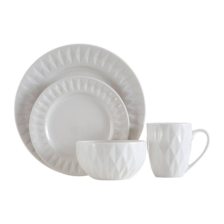 Avie 16Pc White Embossed Dinner Set