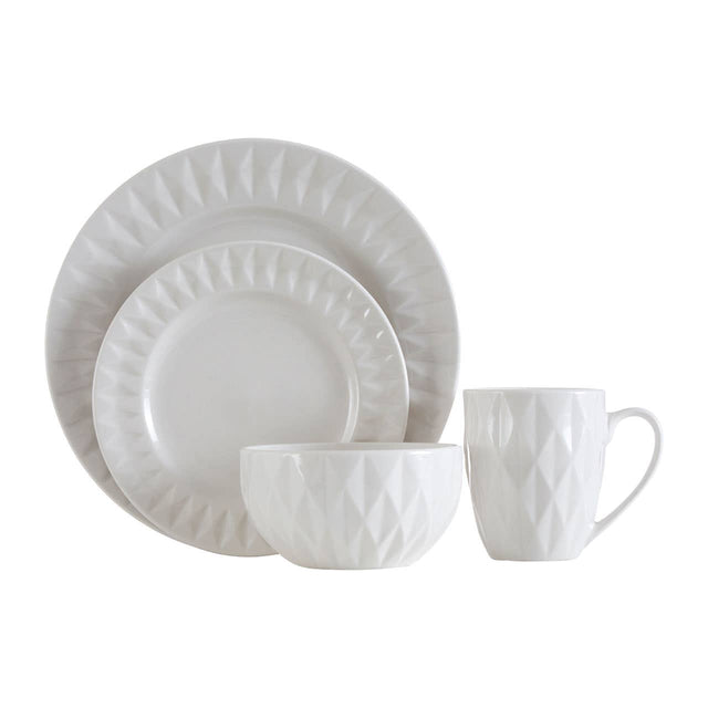 Avie 16Pc White Embossed Dinner Set