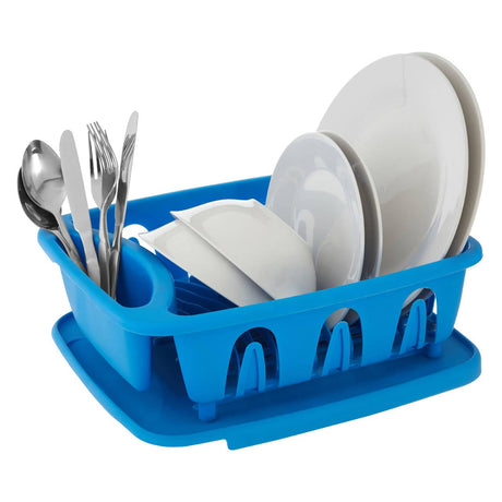 Blue Plastic Dish Drainer with Removable Tray