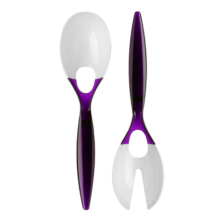 Purple And White Plastic Salad Spoon And Fork