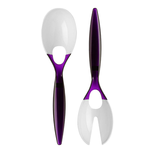 Purple And White Plastic Salad Spoon And Fork