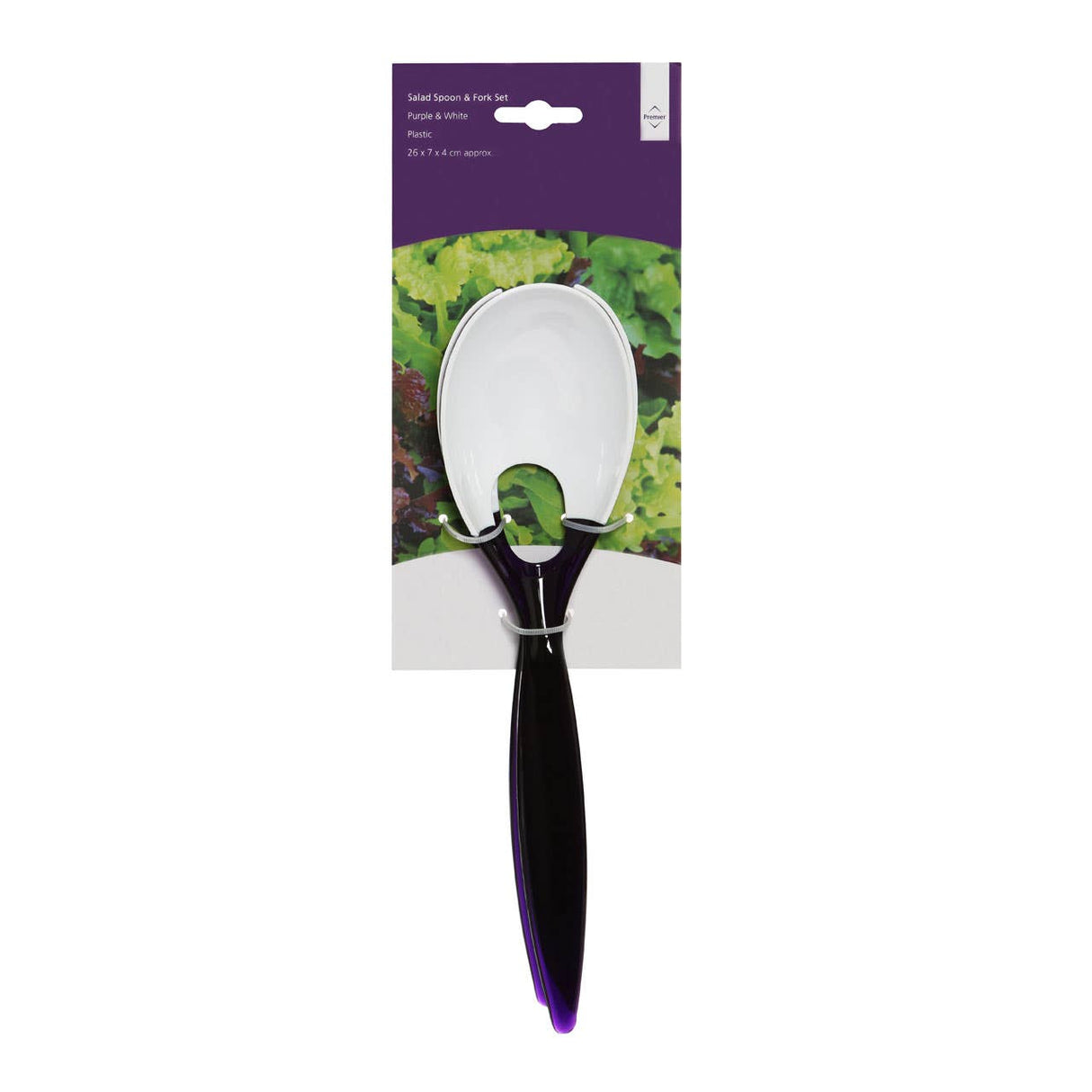 Purple And White Plastic Salad Spoon And Fork