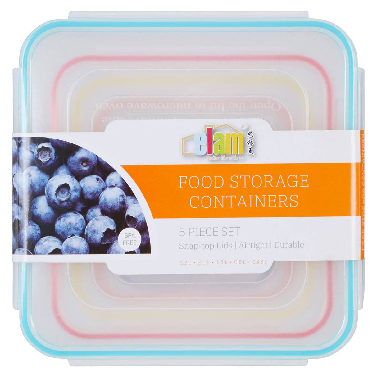 Herrela 5Pc Square Food Containers