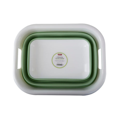 Collapsible Green White Laundry Basket