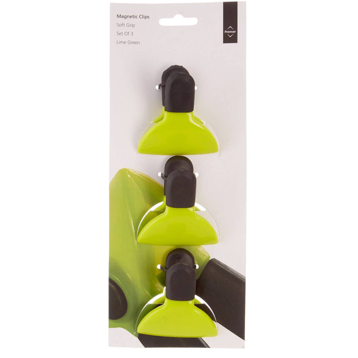 Set Of Three Lime Green Magnetic Clips