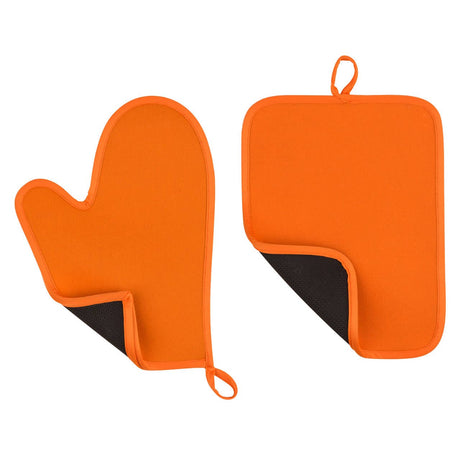 Orange Neoprene Oven Glove And Pot Set