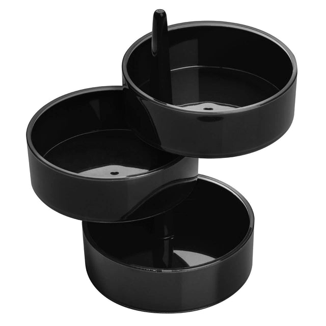 3pc Black Plastic Rotary Storage Tray Set