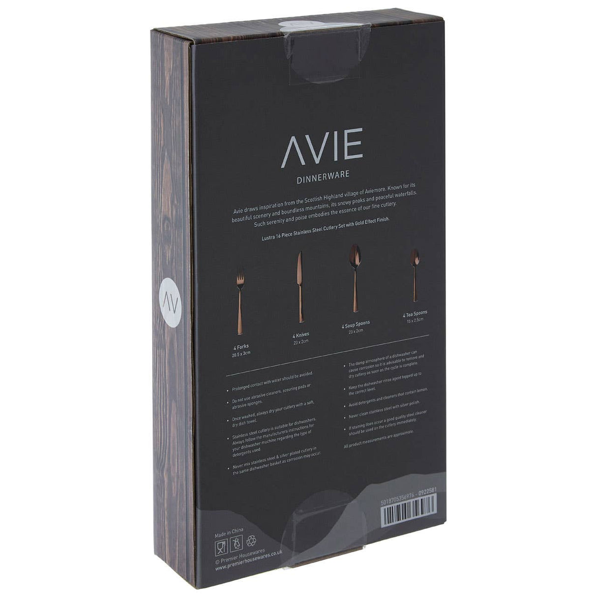 Avie Lustra 16Pc Rose Gold Cutlery Set