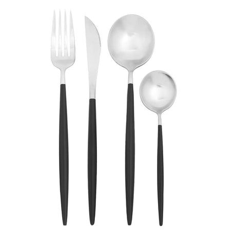Avie 16Pc Matt Black And Silver Cutlery Set