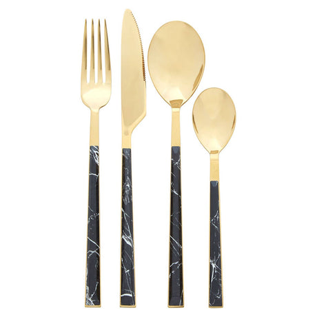 Avie 16Pc Black Faux Marble Cutlery Set