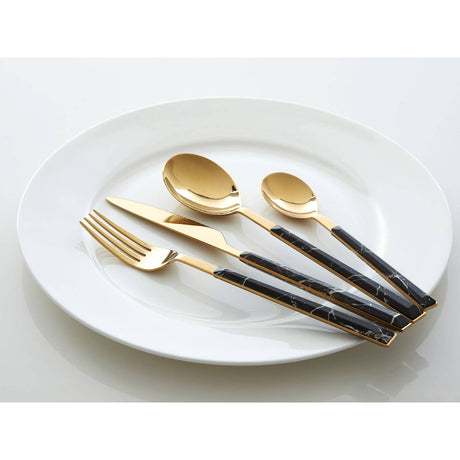 Avie 16Pc Black Faux Marble Cutlery Set