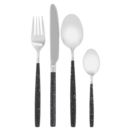 Avie 16 Pc Black And Silver Cutlery Set