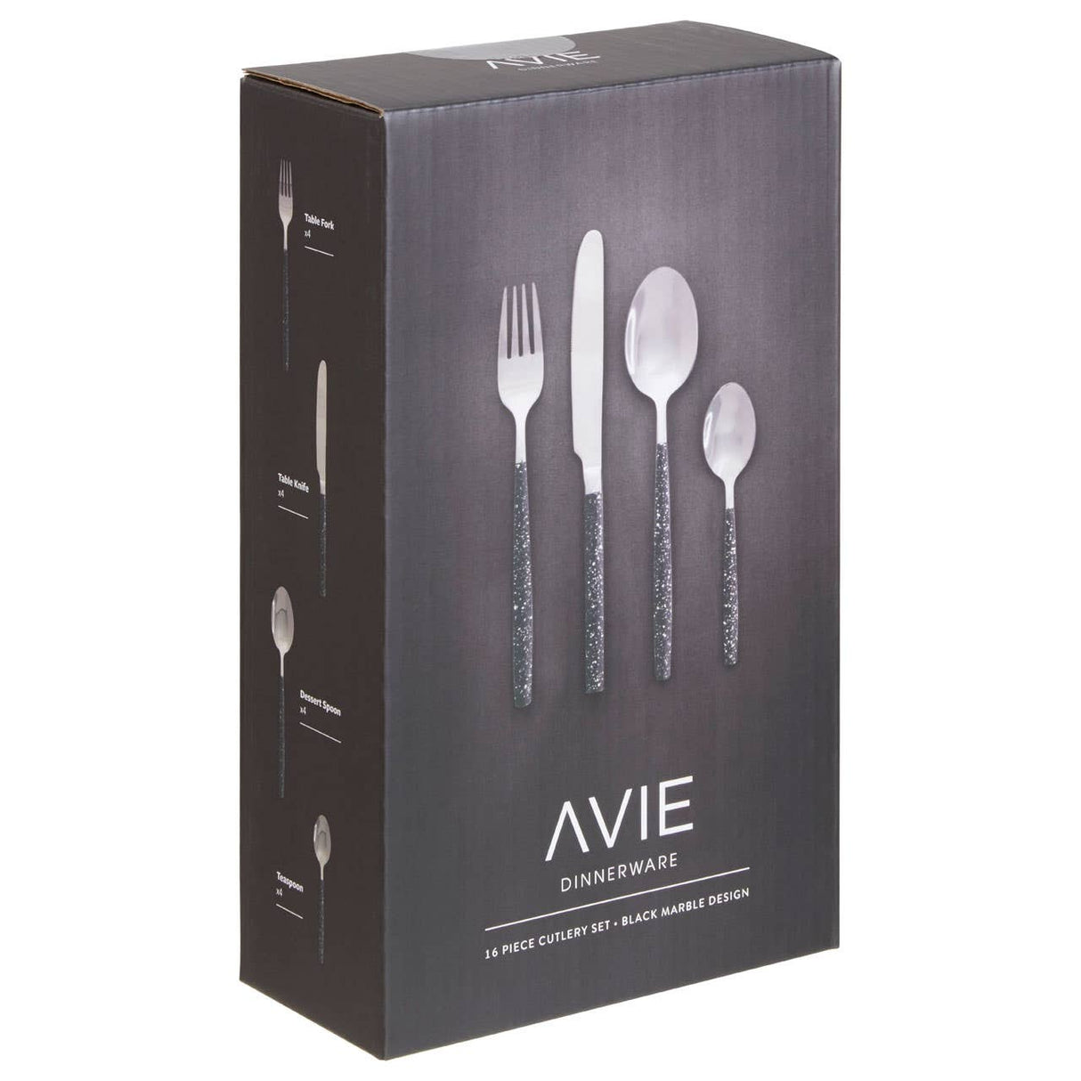 Avie 16 Pc Black And Silver Cutlery Set