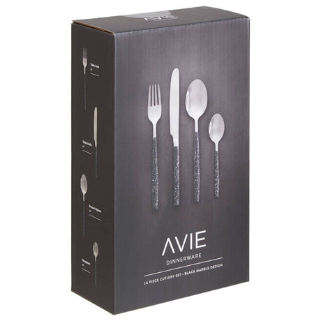 Avie 16 Pc Black And Silver Cutlery Set