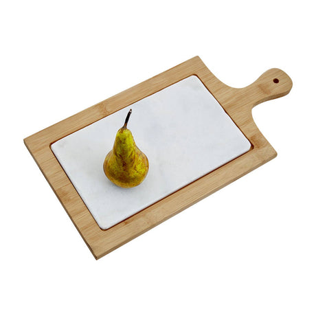 White Marble And Bamboo Cheese Board