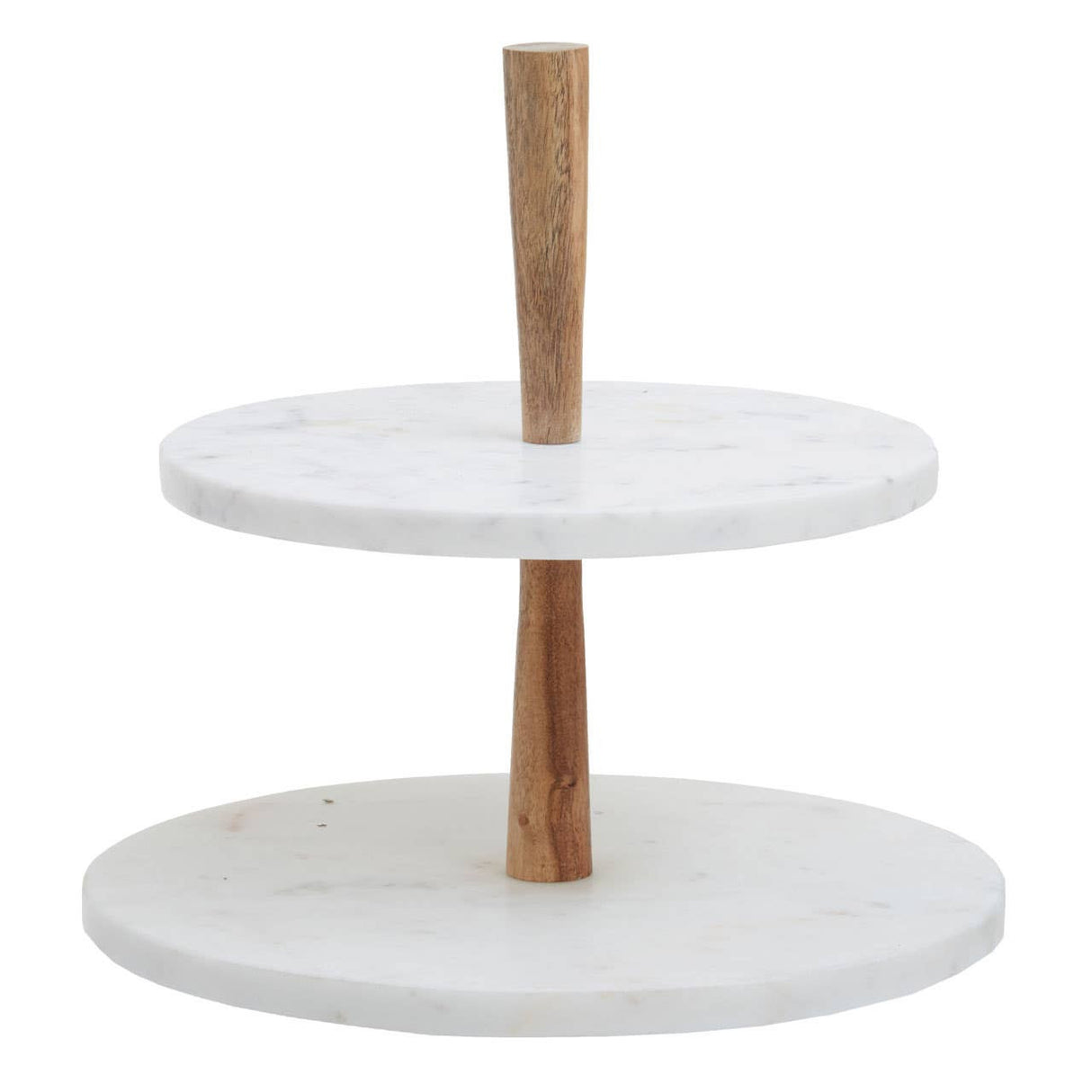 Two Tier White Marble And Acacia Wood Cake Stand