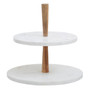 Two Tier White Marble And Acacia Wood Cake Stand