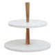 Two Tier White Marble And Acacia Wood Cake Stand