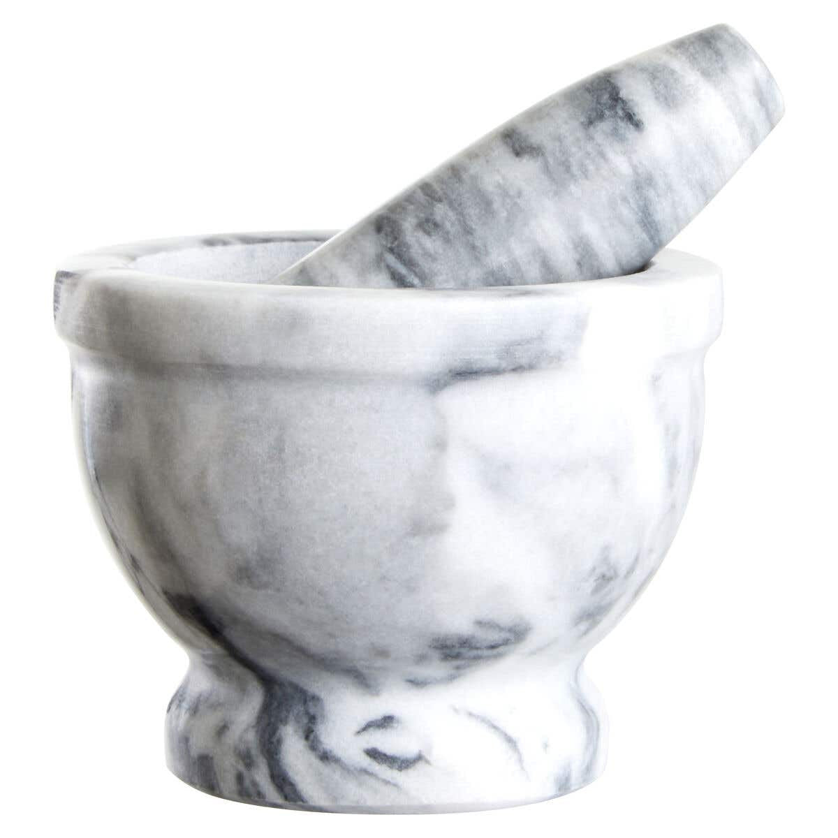 Grey Marble Mortar And Pestle With Rim