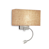 Modern Twin Fabric Shade Wall Lamp with Chrome LED Reading Arm