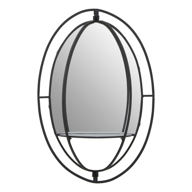 Avento Oval Shelved Black Wall Mirror