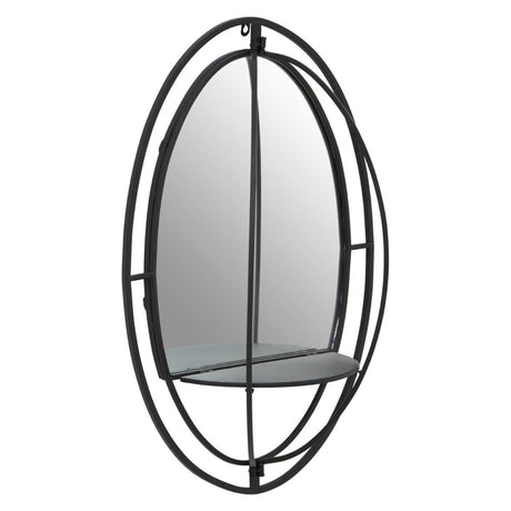 Avento Oval Shelved Black Wall Mirror