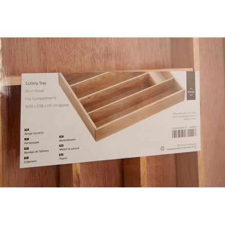 Birch Wood 5 Compartment Cutlery Tray