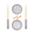 6pc White Ceramic and Wood Sushi Set